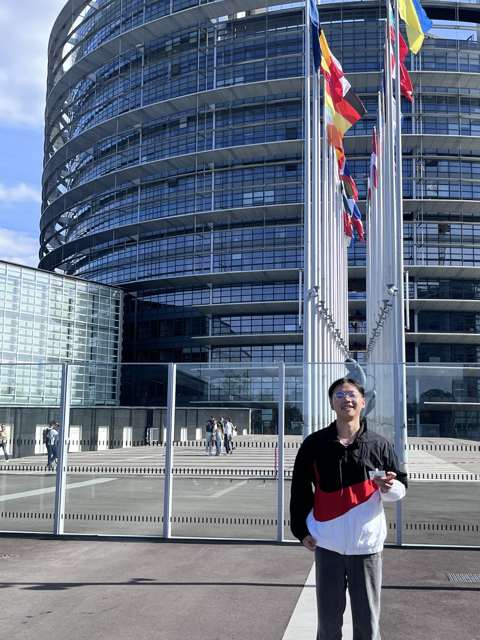 Jiajun Xia outside the European Parliament in France
